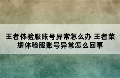 王者体验服账号异常怎么办 王者荣耀体验服账号异常怎么回事